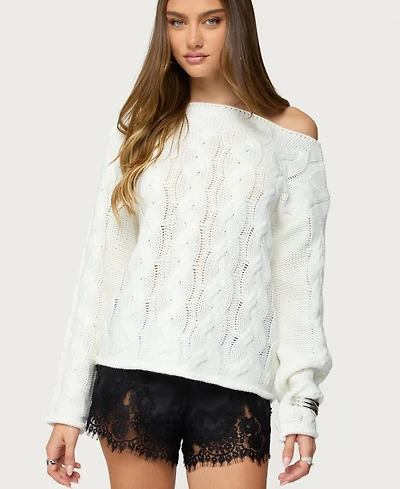 Edikted Women's Nellie Off Shoulder Cable Knit Sweater