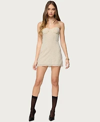 Edikted Womens Polka Dot Cupped Chiffon Mini Dress