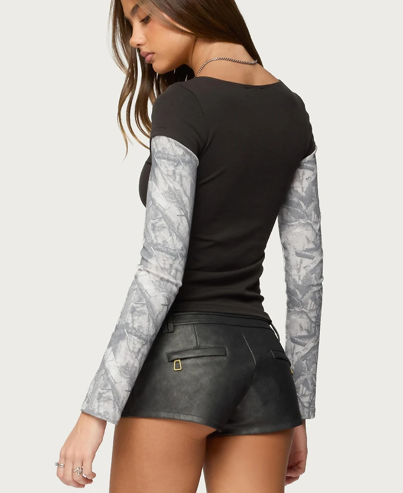 Edikted Women's Layered Camo Long Sleeve T Shirt