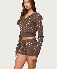 Edikted Women's Kenny Polka Dot Knit Zip Up Hooded Cardigan