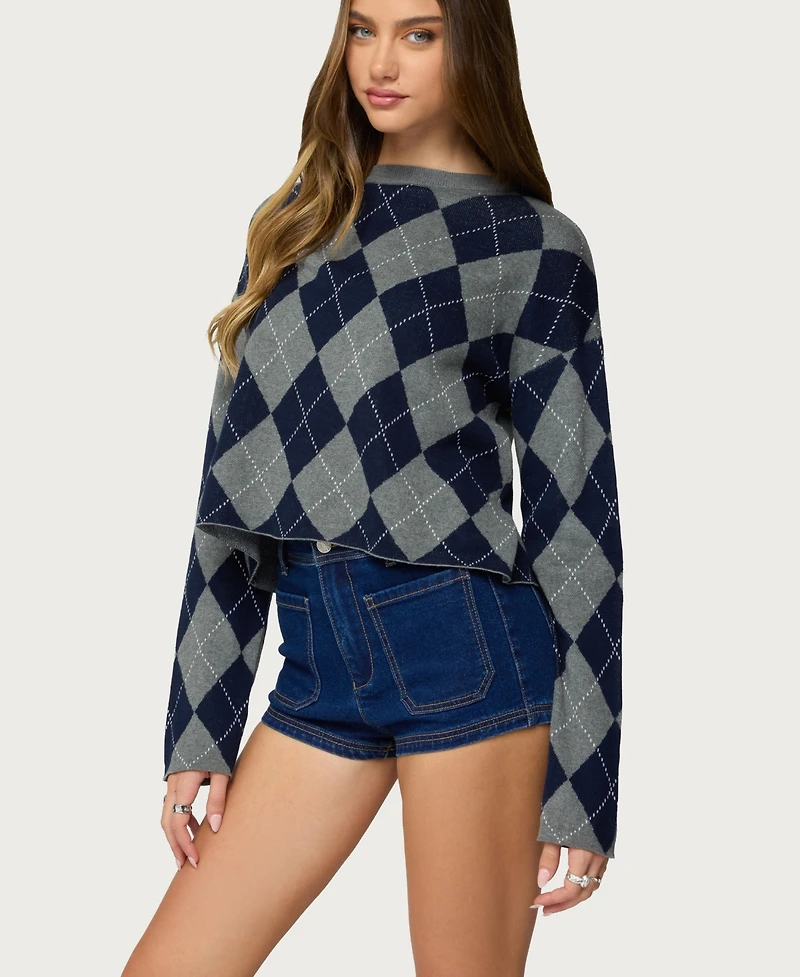 Edikted Women's Prep Girl Argyle Knit Top