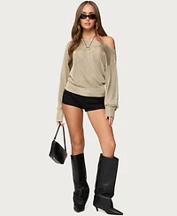 Edikted Women's Charlo Off Shoulder Shiny Knit Top