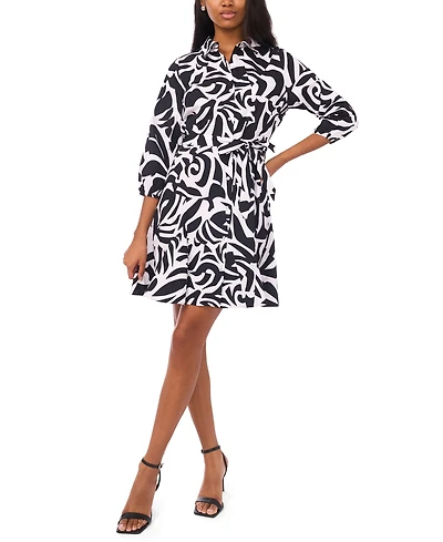 Msk Women's Tie Waist Collared Neck Short Dress