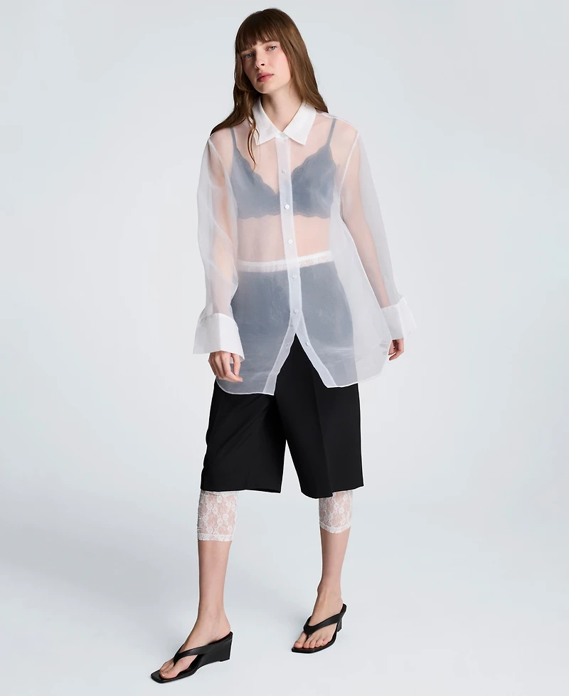 Kenneth Cole Women's Oversized Collared Tunic Shirt