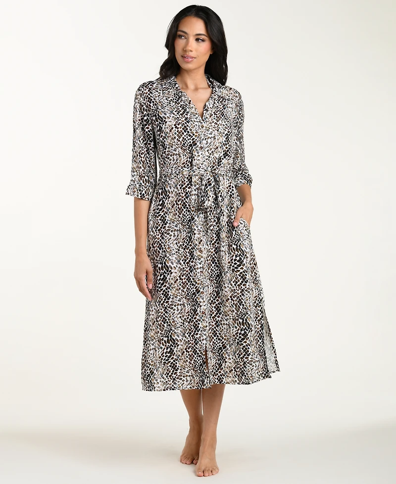 La Blanca Women's Wild Whispers Long-Sleeve Cover-Up Swim Shirt Dress