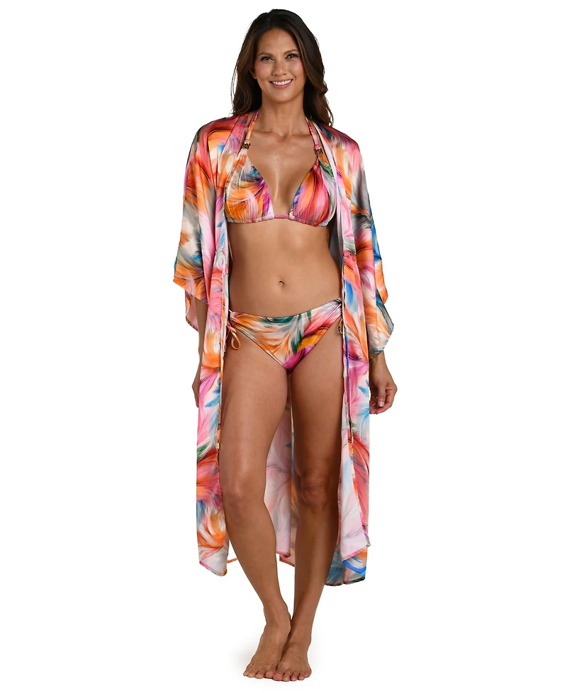 La Blanca Women's Feathered Impressions Front Tie Cover-Up Kimono Swim Dress