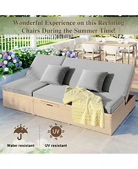 Streamdale Furniture Gray Wicker Rattan Double Sunbed Recliners for 2