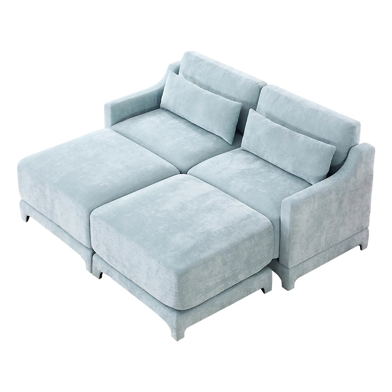 Streamdale Furniture Streamdale Chenille 2-Seater Sofa w/ Ottoman & Pillows - Sky Blue