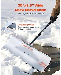 Mecale Snow Pusher Shovel, 30", Hdpe Blade w/ Metal Edge, Segmented Handle, Ergonomic Grip, Driveway/Garden