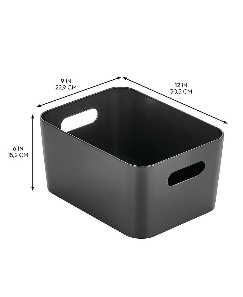 mDesign Metal Storage Bin with Handles - Set of 2 - Black