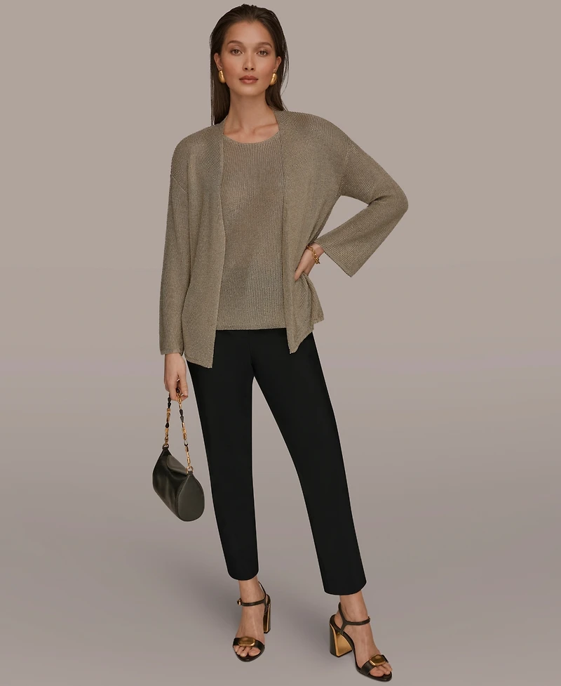 Donna Karan New York Women's Metallic V-Neck Long-Sleeve Cardigan