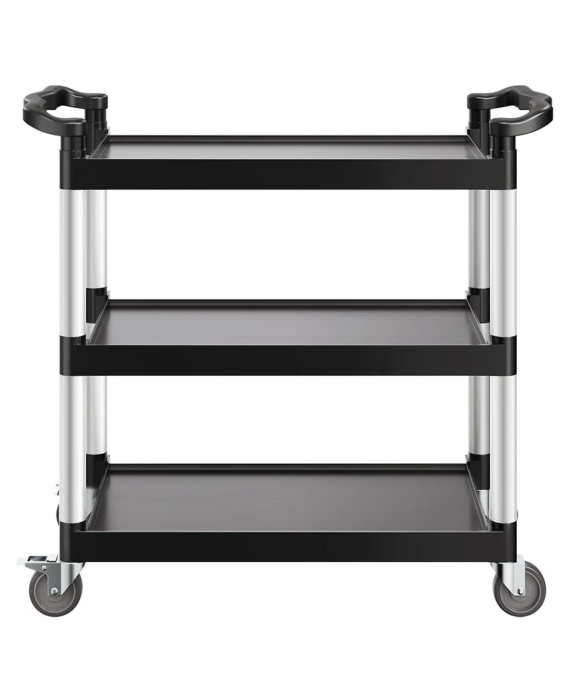 Mecale 3-Tier Utility Cart, 500-Lb Capacity, 31.1" x 19.3", Plastic Service Cart w/ Swivel Wheels & Brakes