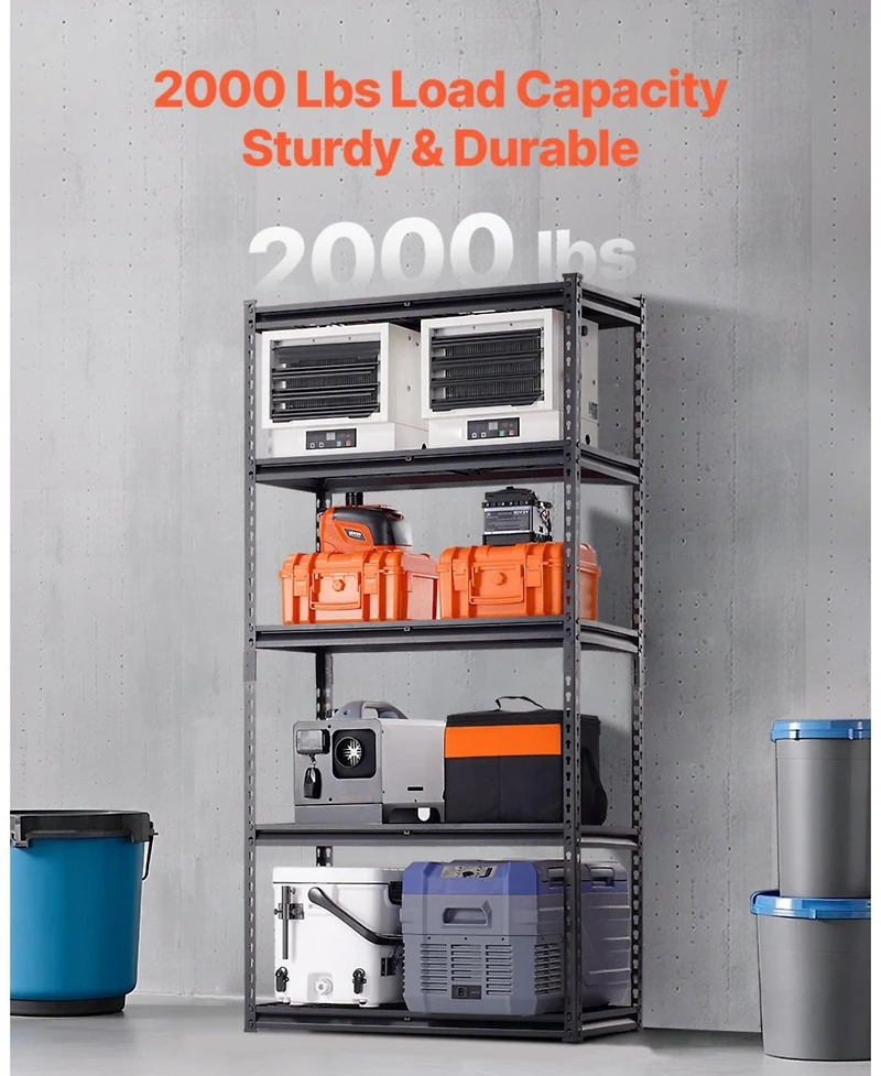 Mecale 5-Tier Storage Shelves, 2000-Lb Capacity, 16"D x 36"W x 72"H, Adjustable Heavy-Duty Utility Rack, Black