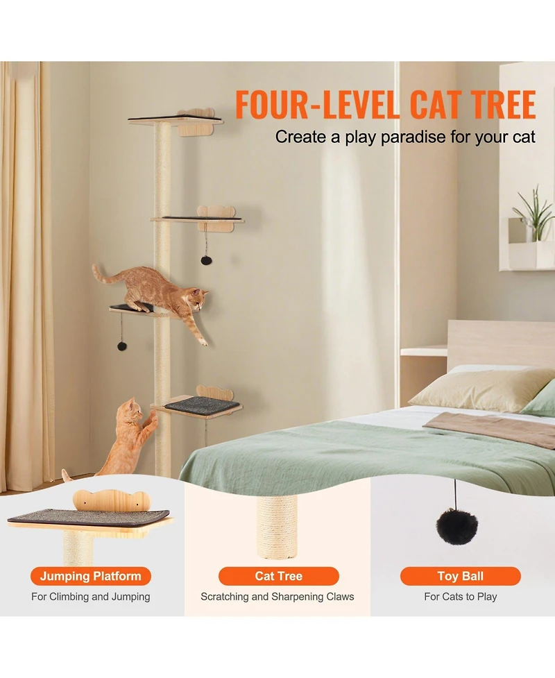 Cozito 4-Piece Wall-Mounted Pine Wood Cat Shelf Set, Holds up to 40 lbs