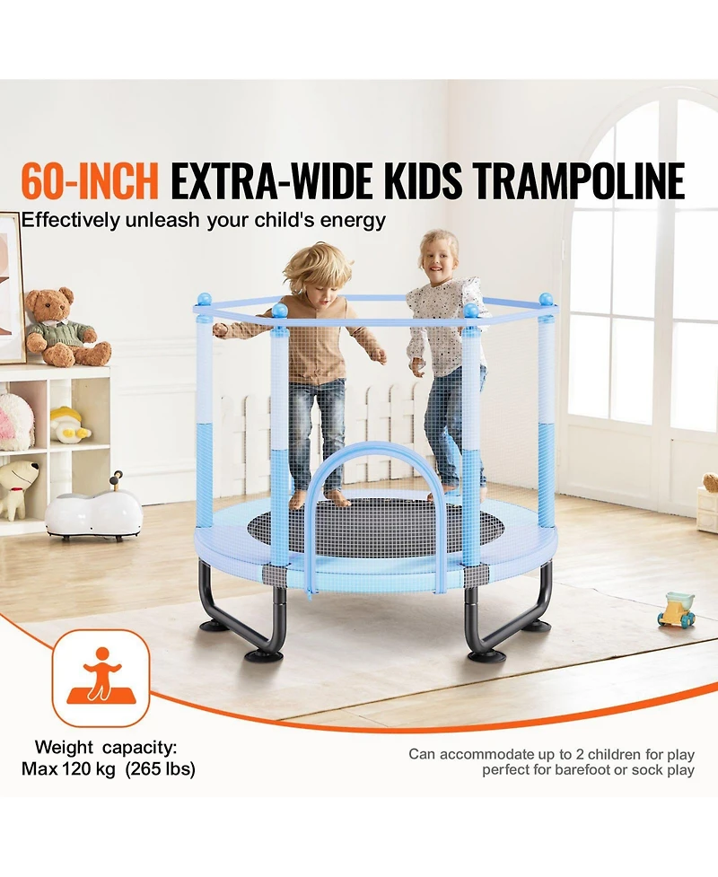 Mecale Kids Trampoline, 60" (5 ft), Enclosure Net & Basketball Hoop, Indoor/Outdoor, Ages 3