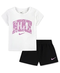 Nike Girls' Toddler 2T-4T Lace It Up Crewneck T-Shirt and Mesh Shorts, 2-Piece Set