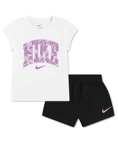Nike Girls' 4-6X Lace It Up Crewneck T-Shirt and Mesh Shorts, 2-Piece Set