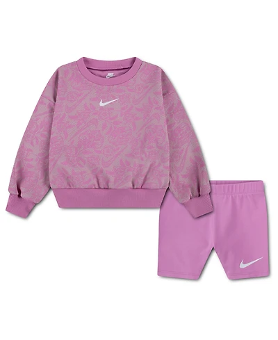Nike Girls' Toddler 2T-4T Lace It Up Crewneck Top and Shorts, 2-Piece Set