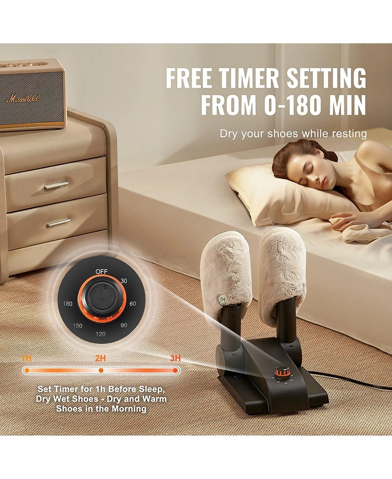 Ecooso Shoe Dryer, Foldable 2-Tube Boot Dryer w/ Timer, Heated Blower, V0 Flame-Retardant, Portable