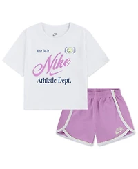 Nike Girls' 4-6X Tennis Lifestyle Crewneck T-Shirt and Shorts, 2-Piece Set
