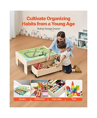 Slickblue Kids Train Table with 100-Piece Wooden Set and Storage Drawer