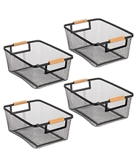 mDesign Metal Wire Pantry Basket with Wood Handles - Set of 4
