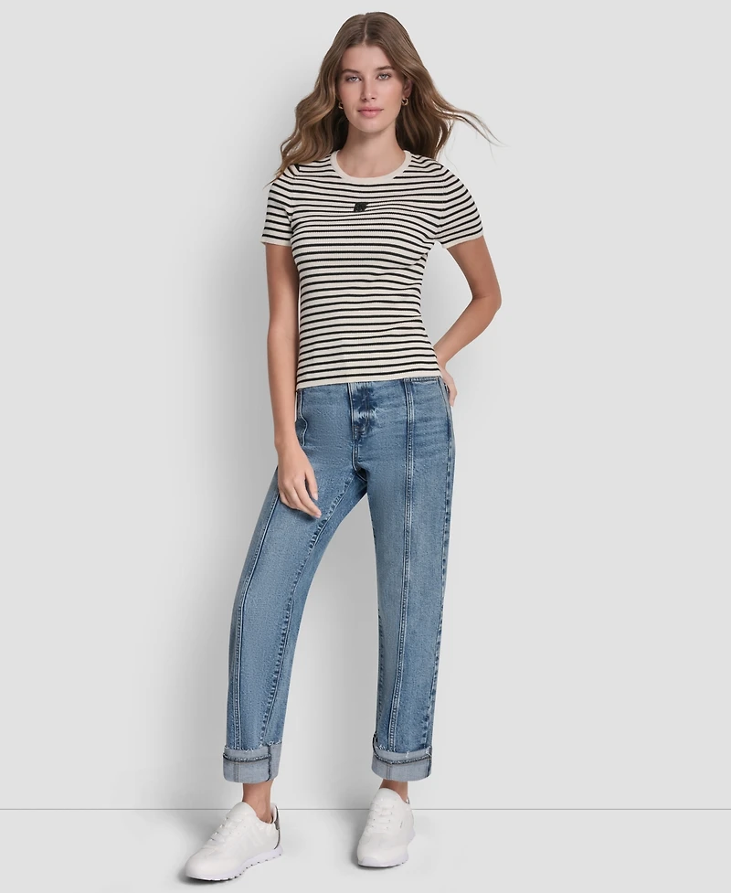Dkny Jeans Petite Crewneck Striped Sweater