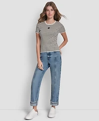 Dkny Jeans Petite Crewneck Striped Sweater
