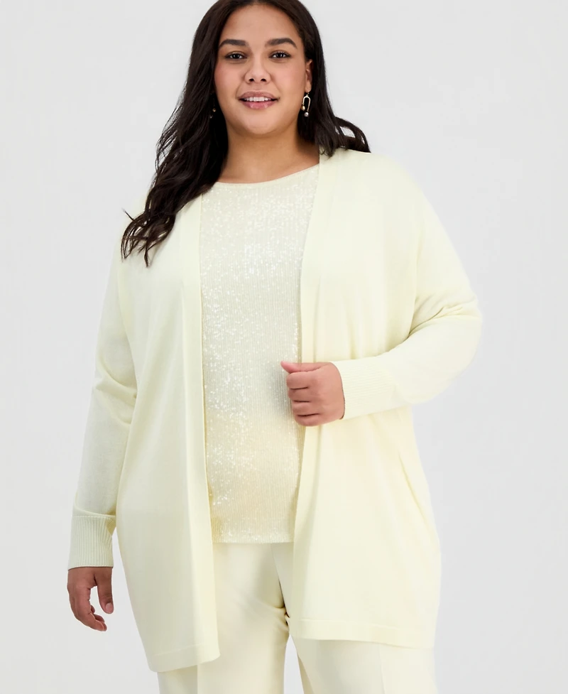 Anne Klein Plus Collarless Open-Front Cardigan