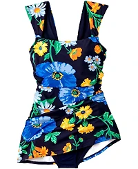 Lands' End Plus New Smoothing Square Neck Ruched Swim Dress Swimsuit