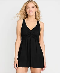 Lands' End Women's D-Cup SlenderSuit Wrap Mini Swim Dress One Piece Swimsuit