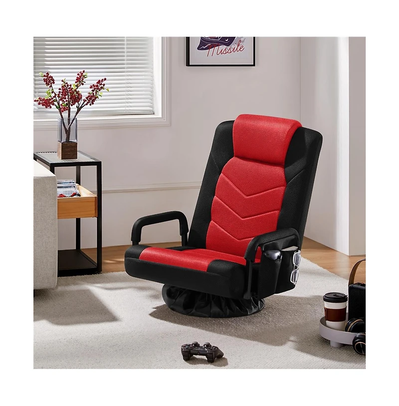 Yaheetech Reclining Swivel Floor Gaming Chair Black/ Red