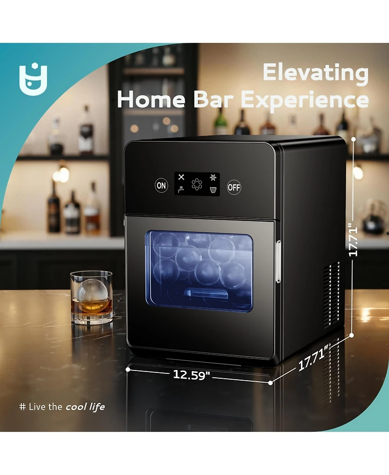 Euhomy 22Lbs/24H Countertop Craft Ball Shaped Ice Maker Machine in Black with 5.5lbs Ice Storage