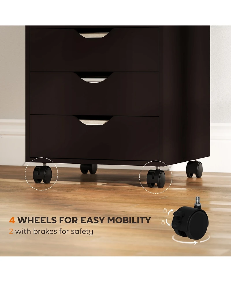 Homcom 5 Drawer Filing Cabinet Home Office Mobile Storage Organizer Brown