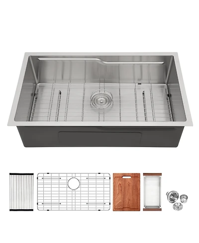 flynama 33inch Undermount Kitchen Sink 16G T304 Stainless Steel Z Shaped Ledge Workstation 33x19x10inch with Full Accessories