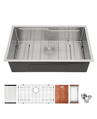 flynama 33inch Undermount Kitchen Sink 16G T304 Stainless Steel Z Shaped Ledge Workstation 33x19x10inch with Full Accessories