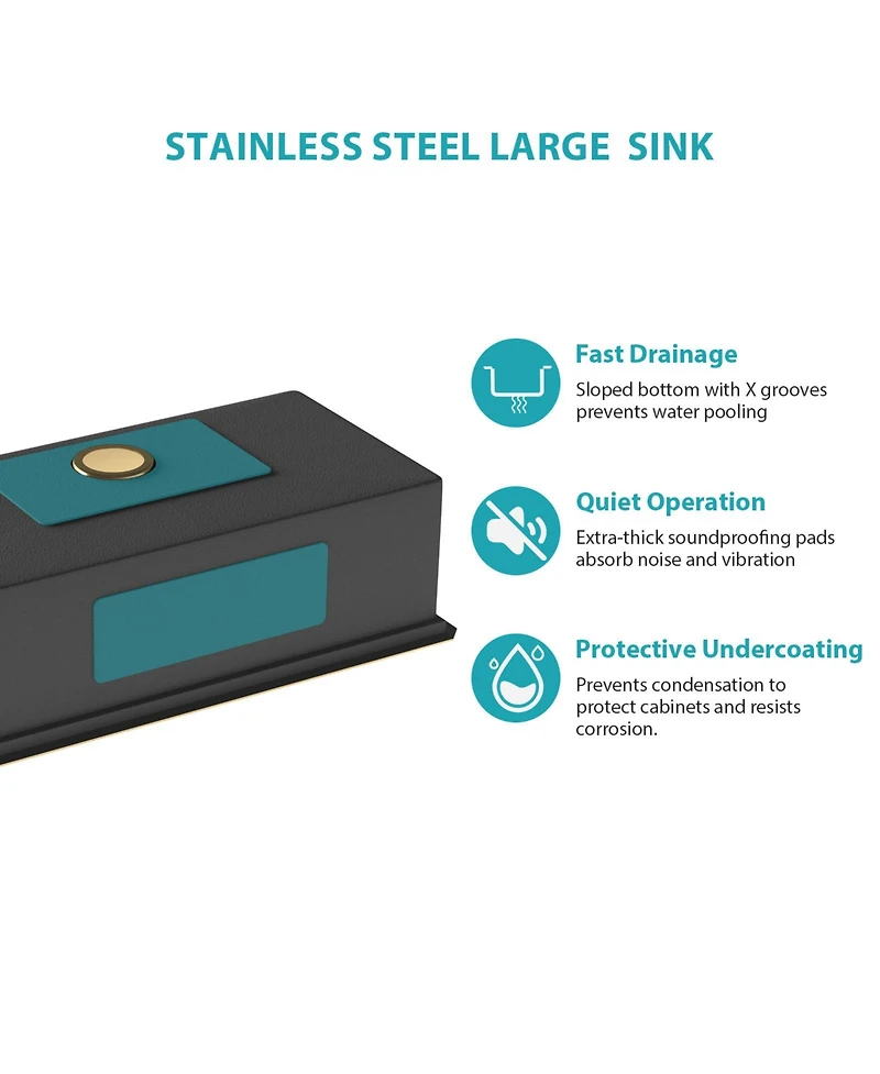 flynama 30x19x10inch Undermount Gold Kitchen Sink Workstation Stainless Steel 16 Gauge Deep Bowl