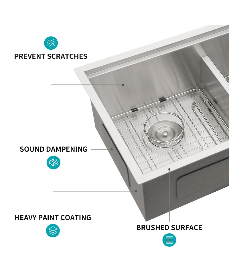 flynama 33x19x10inch Double Bowl Undermount Kitchen Sink Stainless Steel 16 Gauge 10 Deep Basins