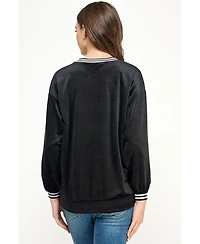 Hello Miz Women's Velvet Striped Neckline Long Sleeve Maternity Sweatshirt Top