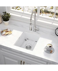 flynama 18x16inch Quartz Undermount Bar Sink with Grid and Strainer Heat Stain Resistant