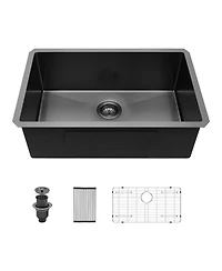 flynama 30x18x9inch Gunmetal Black Kitchen Sink Undermount Single Bowl Stainless Steel 16 Gauge