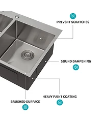 flynama 33x22x10 Inch Double Bowl 5050 Drop In Kitchen Sink 16 Gauge T304 Stainless Steel With Two 10 Inch Deep Basin
