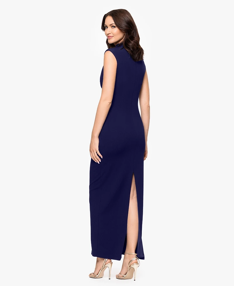 Betsy & Adam Women's Ruched Scuba Crepe Mock Neck Dress