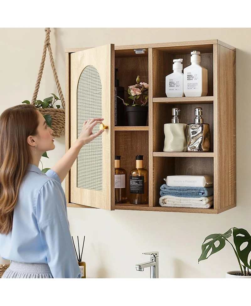 Volenca Wall Cabinet, Single Door, Adjustable Shelves, Over-Toilet Storage