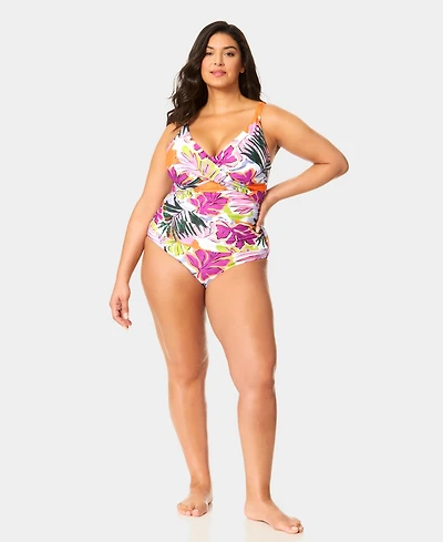 Anne Cole Plus Size V-Neck Drape Front Hidden Underwired One-Piece Swimsuit