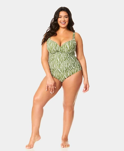 Anne Cole Plus V-Neck Drape Front Hidden Underwired One-Piece Swimsuit