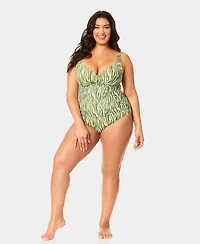 Anne Cole Plus V-Neck Drape Front Hidden Underwired One-Piece Swimsuit