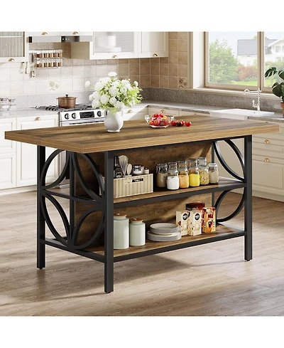 Tribesigns Kitchen Island with Storage, 62.99-Inch Kitchen Island Table with 2 Shelves and Large Worktop, Industrial Bar Table