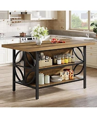 Tribesigns Kitchen Island with Storage, 62.99-Inch Kitchen Island Table with 2 Shelves and Large Worktop, Industrial Bar Table