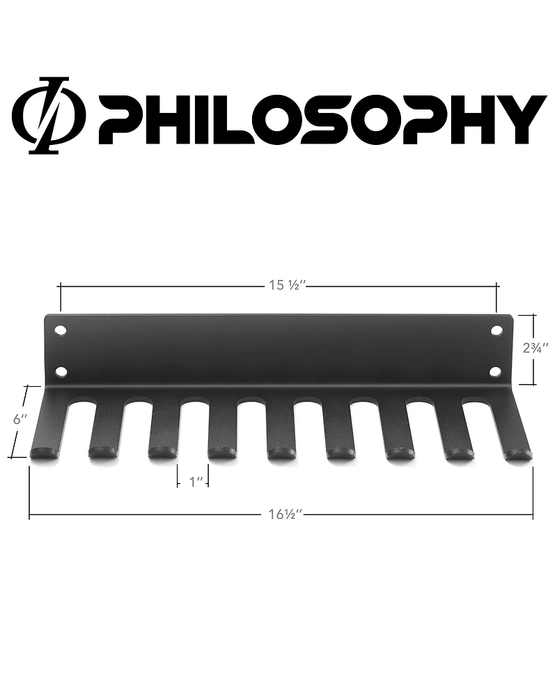 Philosophy Gym Accessory Rack Organizer, 9 Prong, Wall Mounted Multi-Purpose Workout Equipment Storage